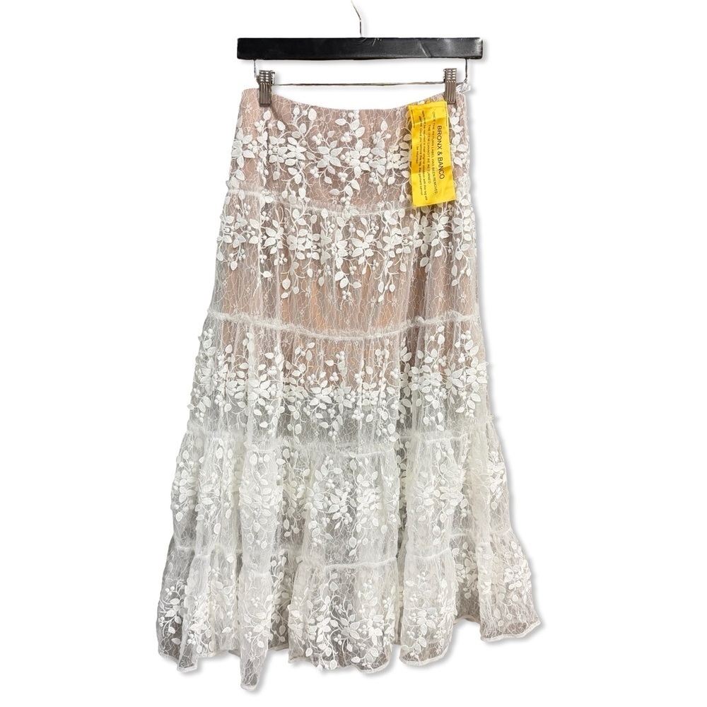 Bronx and Banco Megan skirt White Floral Lace midi bridal Revolve Sz M - Picture 5 of 9